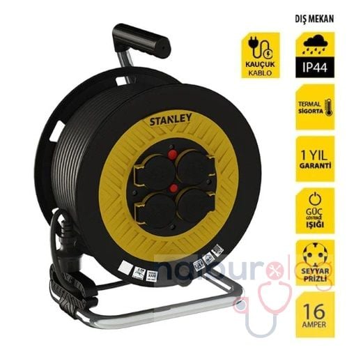 Stanley STP2515RNF Makaralı Kablo Kauçuk 25 Mt, 3x1.5mm, 4 Priz