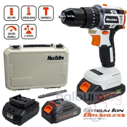 Max Extra MX2020 Çift Akü Kömürsüz Darbeli Matkap 20V 2.0Ah