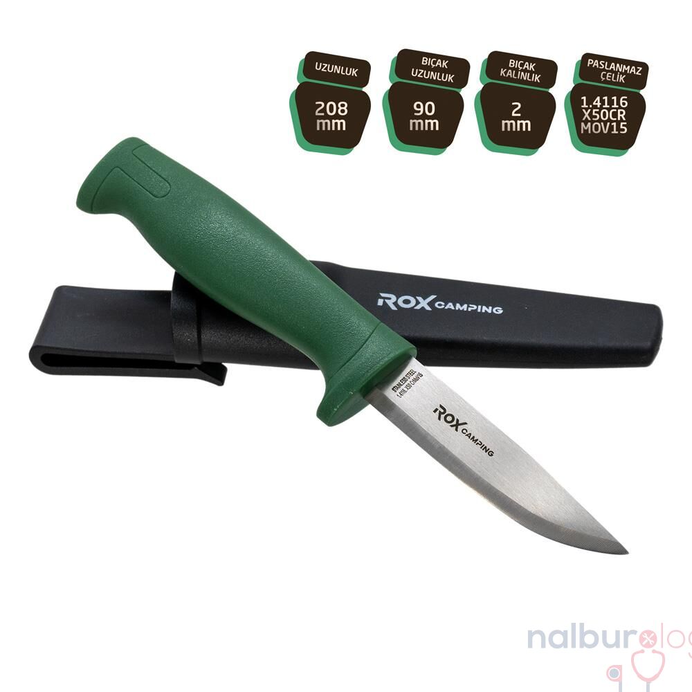 Rox Camping 0319 Bushcraft Eco Paslanmaz Çelik Kamp Bıçağı (Yeşil)