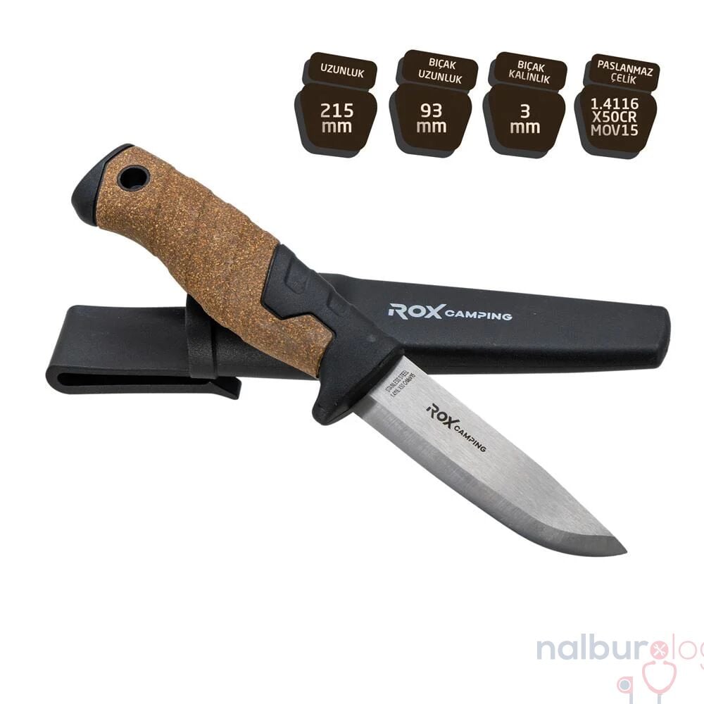 Rox Camping 0322 Bushcraft Plus Paslanmaz Çelik Kamp Bıçağı (Siyah)